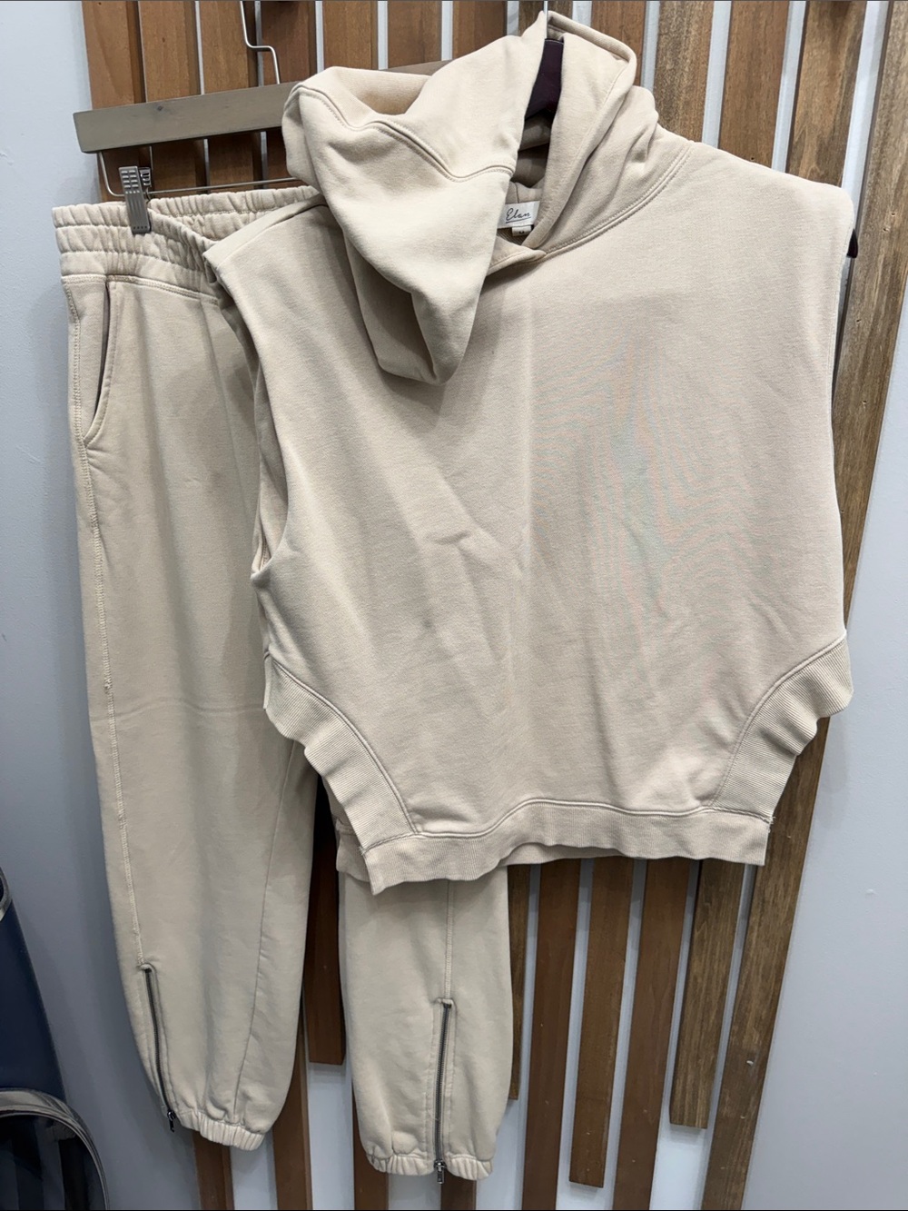 Elan Cream Sleeveless Hoodie & Jogger Set